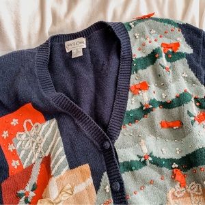 Vintage Navy V-neck Ugly Christmas Cardigan Sweater SZ M